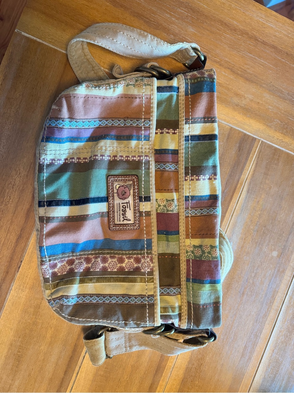 Fossil Multicolor Striped Canvas Crossbody - Green, Blue, Brown, Tan